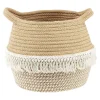 Panière ronde coton tissé naturel décor macramé Ø28xH.23 cm