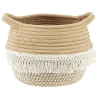 Panière ronde coton tissé naturel décor macramé Ø26xH.20 cm