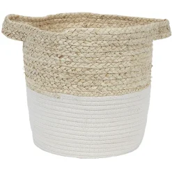 Panière ronde en coton tissé blanc naturel H28 cm