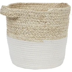 Panière ronde en coton tissé blanc naturel H28 cm