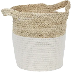 Panière ronde en coton tissé blanc naturel H26 cm