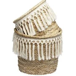 Panière ronde en jonc décor macramé Ø19 cm