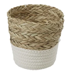 Panière ronde en jonc de mer blanc naturel petit modèle
