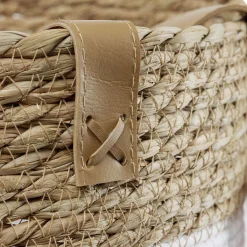 Panière ronde en jute naturel bandes blanches Ø30xH40 cm - LENA