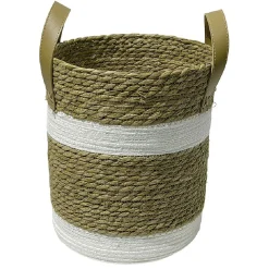 Panière ronde en jute naturel bandes blanches Ø25xH30 cm - LENA