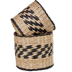 Panière ronde en osier tressé bicolore noir naturel x2