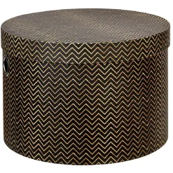 Panière ronde marron motif zig zag doré x 3