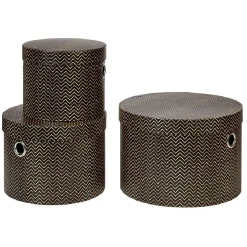 Panière ronde marron motif zig zag doré x 3