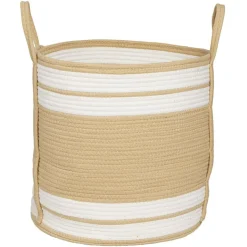 Panière ronde naturel bandes blanches Ø43xH43 cm - SAMI