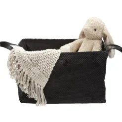 Panière textilène pliable avec anses simili cuir noir L40 cm