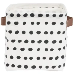 Panière tissu carrée avec poignée motif pois noir et blanc 20x20x20cm