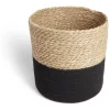 Panière tressée bi-matière coton et jacynthe noir et naturel Ø27xH24cm