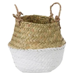 Panière tressée jonc de mer bicolore blanc naturel