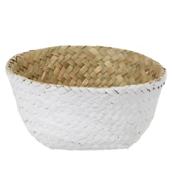 Panière tressée jonc de mer bicolore blanc naturel