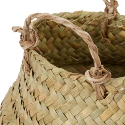 Panière tressée jonc de mer bicolore blanc naturel