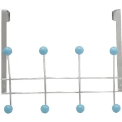 Patère de porte 8 crochets boule bleu