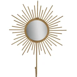 Patère miroir forme soleil métal doré