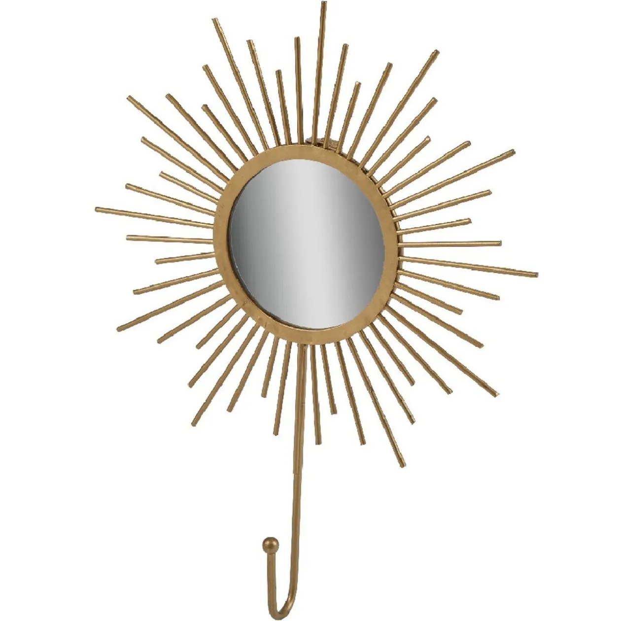 Patère miroir forme soleil métal doré