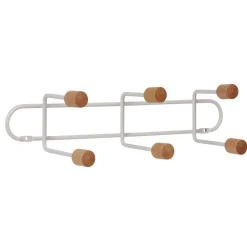 Patère murale 6 crochets en métal et bois