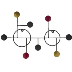 Patère murale 8 crochets ronds métal noir doré rouge