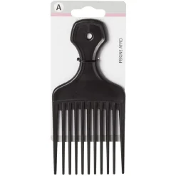Peigne Afro plastique noir mat L16,5 cm