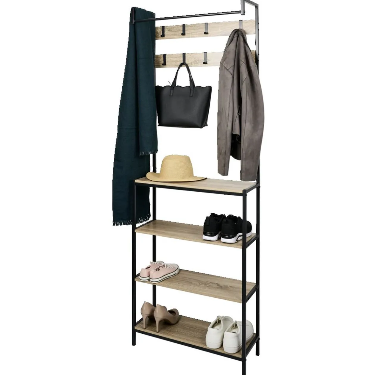 Penderie 8 patères et 4 étagères 68x23x180cm