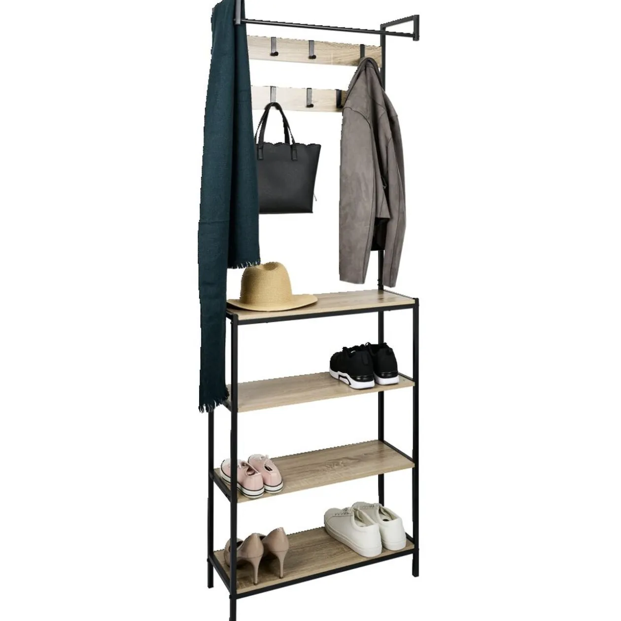Penderie 8 patères et 4 étagères 68x23x180cm