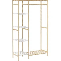 Penderie et étagères en pin couleur bois et blanc