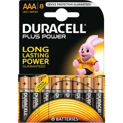 Pile Duracell Plus alcaline AAA 1,5 Volts, LR03 - Lot de 8