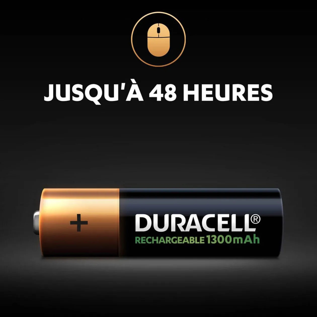 Pile rechargeable Duracell AA 1300 mAh, LR6 - Lot de 4