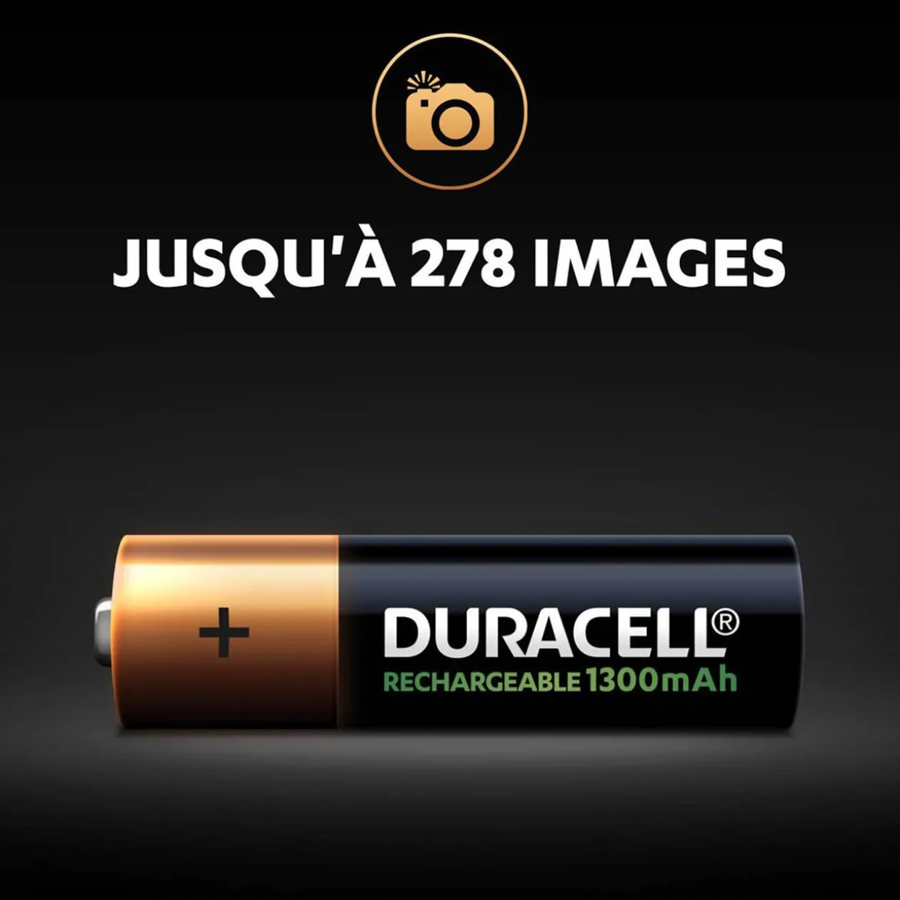 Pile rechargeable Duracell AA 1300 mAh, LR6 - Lot de 4