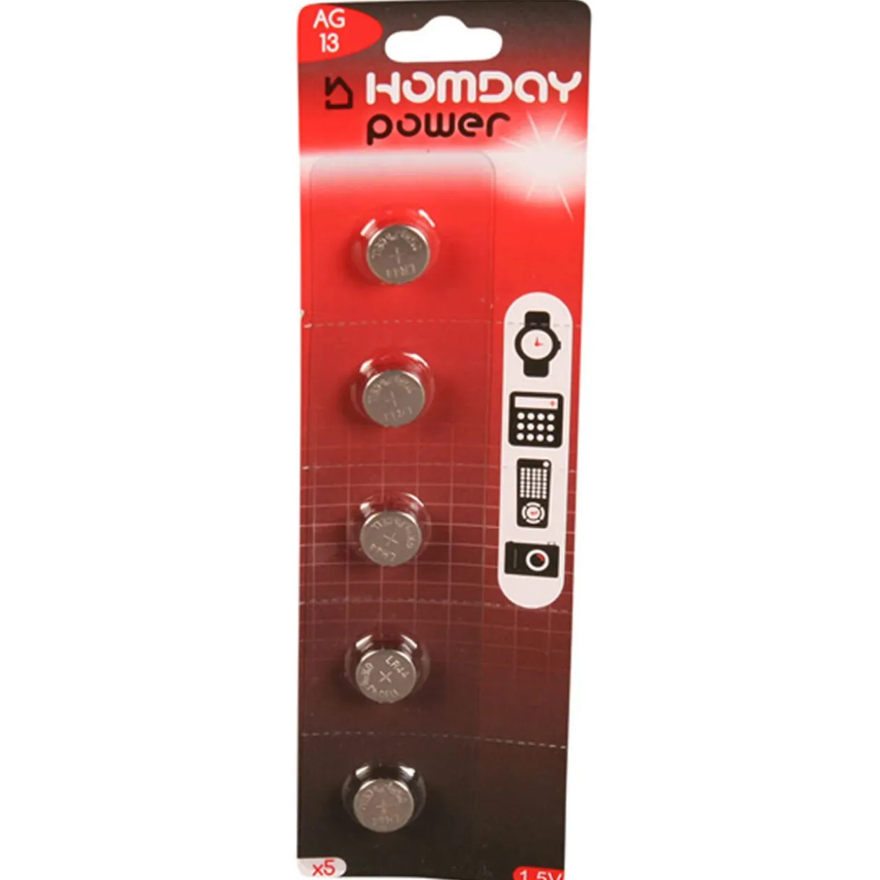 Pile ronde Homday Power LR44 type AG13 x5