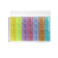 Pilulier 1 mois 28 compartiments rectangulaire plastoque bleu 10,5x17,4cm