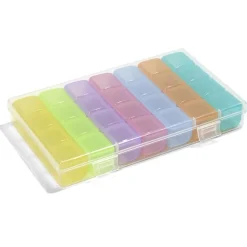 Pilulier 1 mois 28 compartiments rectangulaire plastoque bleu 10,5x17,4cm