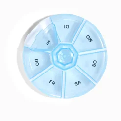 Pilulier 1 semaine 7 compartiments rond plastique bleu Ø8,5cm