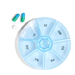 Pilulier 1 semaine 7 compartiments rond plastique bleu Ø8,5cm