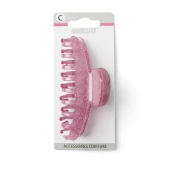 Pince à cheveux à paillettes plastique rose 10cm