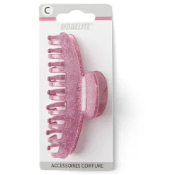 Pince à cheveux à paillettes plastique rose 10cm