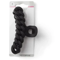 Pince à cheveux effet tressé plastique noir mat 11cm