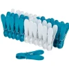 Pince à linge blanche et bleue plastique opaque x24