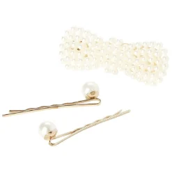 Pince guiche + pince clic clac perle dorée L.6 cm x2