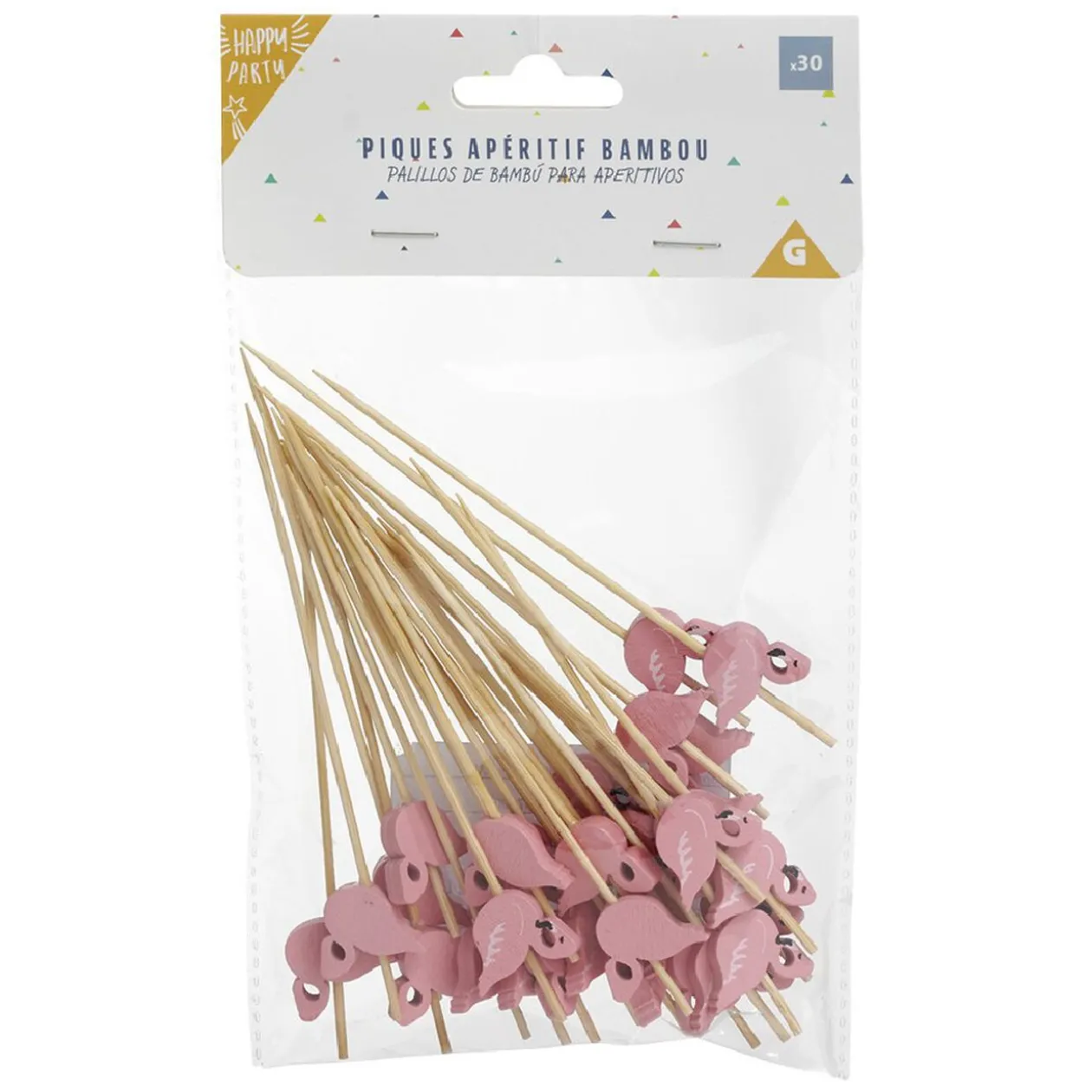 Pique pour apéritif décor pastéque, ananas, cactus ou flamand rose en bambou x30