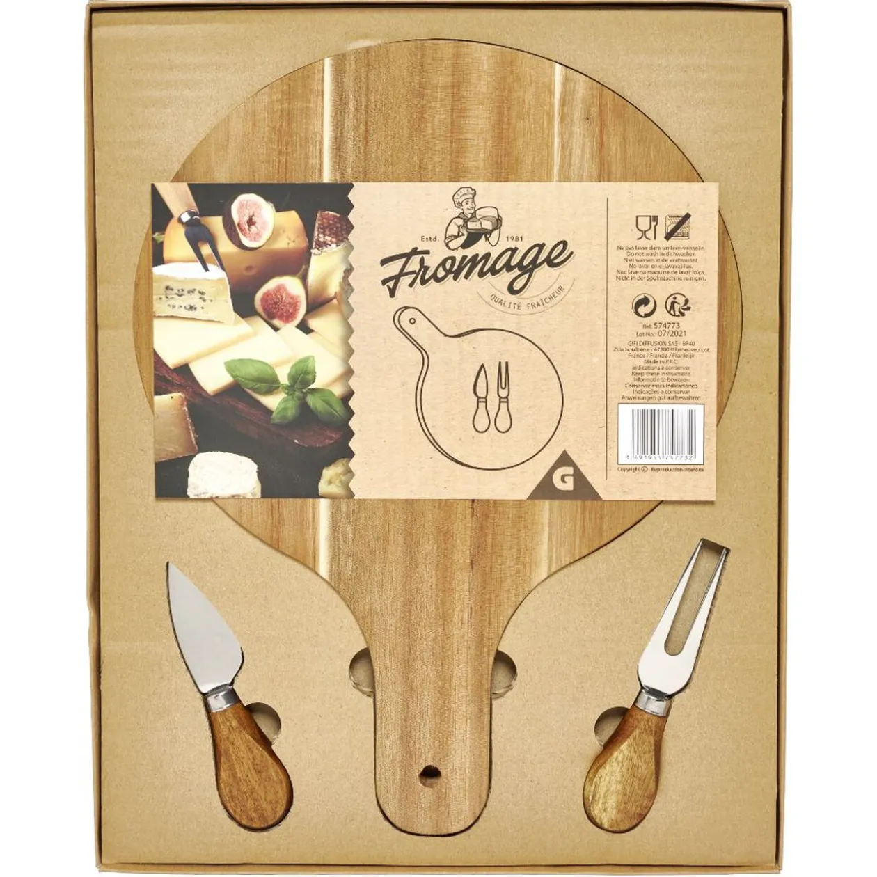 Planche à servir en bambou Ø25cm avec accessoires pour fromage x2