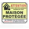 Plaque signalétique "Attention, maison protégée" - 24x20 cm