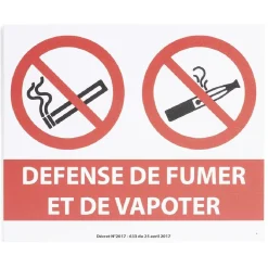 Plaque signalétique "Défense de fumer et de vapoter" - 24x20 cm