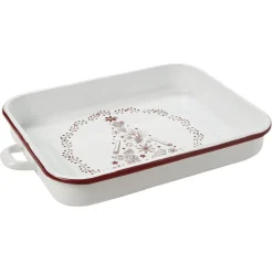 Plat à four émaillé Noël blanc et rouge