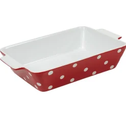 Plat à four rectangulaire rouge à pois blancs