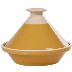 Plat à tajine en faïence jaune moutarde et blanc ivoire