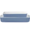 Plat cuisson rectangulaire exterieur bleu interieur blanc 1L 2L x2