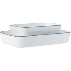 Plat cuisson rectangulaire blanc bordure bleue 1L et 2L x2